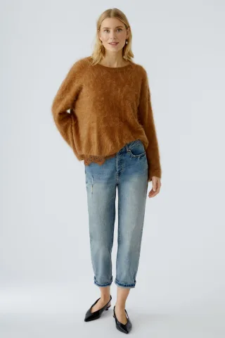 Oui - Jeans THE GIRLFRIEND Straight Fit, cropped blue - Gr. - 42