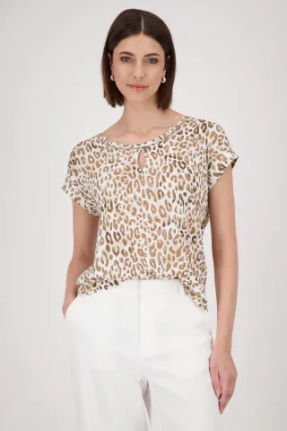 monari - T-Shirt mit Cut-out camel gemustert - Gr. - 44