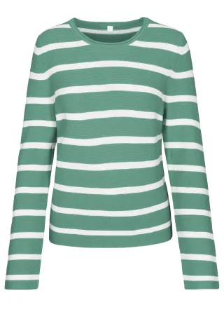 CLARINA - NOS Rdh.-Pullover, Streifen 545 ozean gruen-offw - Gr. - 48