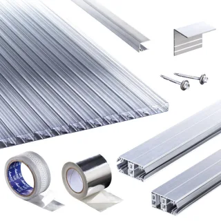Acryl Stegplatten | Terrassendach-Set | Stabilo Stegplatte | Thermoverlegeprofil | 16 mm | glasklar