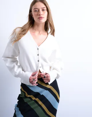 TOPSHOP - TSCOMPACT LS V-NECK CARDIGAN NOOS Ivory Cream - Gr. - L