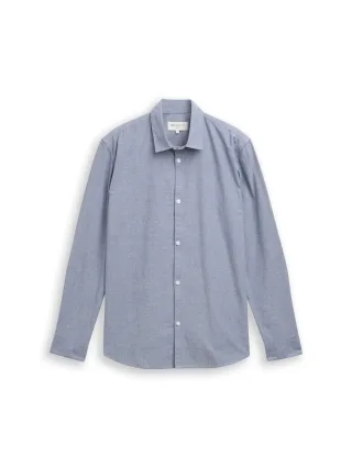 Denim Tom Tailor - Basic Fit Hemd aus Baumwolle night blue white chambray - Gr. - L