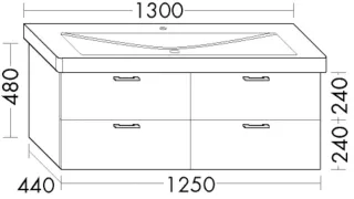 Burgbad Waschtischunterschrank Sys30 PG4 Sana 480x1250x440 Grau Hochglanz, WWMO125F3364 WWMO125F3364
