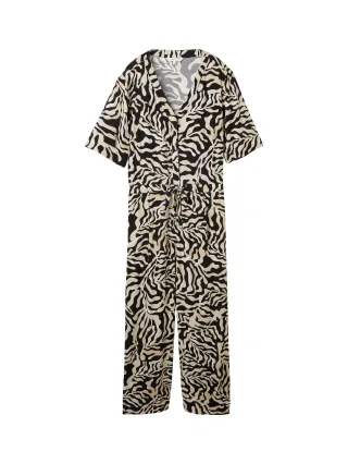 Tom Tailor - Gemusterter Overall mit V-Ausschnitt black cut palmtree design - Gr. - 34