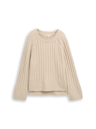 Tom Tailor - Bouclé Strickpullover mit Wollanteil sand stone beige melange - Gr. - XXL