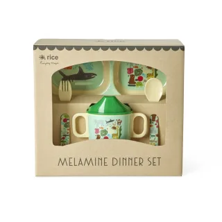 Rice Melamin Baby-Geschirrset Geschenkbox - Mint - Wildlife Print