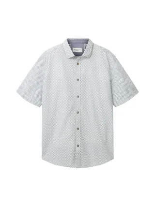 Tom Tailor - Gemustertes Kurzarmhemd off white blue minimal design - Gr. - M