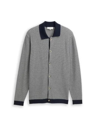 Tom Tailor - Strickjacke mit Polokragen structured stripe navy white - Gr. - M