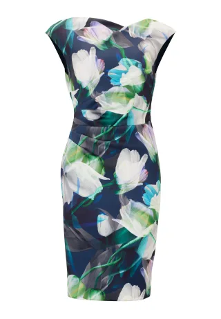 SWING - Cocktailkleid aus bedrucktem Scuba navy / multi - Gr. - 38
