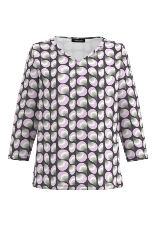 FRANK WALDER - Shirt NOS mit gerundetem V-Ausschnitt soft purple/anthrazit/ecru - Gr. - 38
