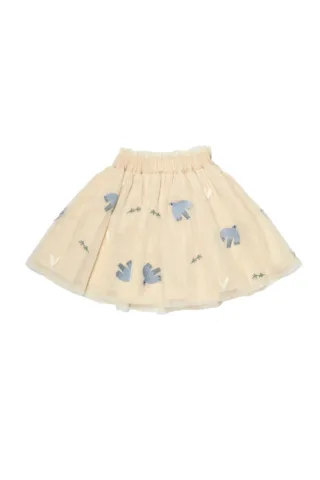 Leevje Tüllrock 'birds & hearts' mit Stickerei - light beige