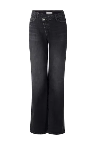 Rich & Royal - Wide leg crossed waistband jeans GOTS denim black - Gr. - 26/32