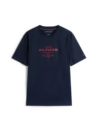 Tommy Hilfiger - T-Shirt mit Grafik-Logo und Rundhalsausschnitt blau - Gr. - M