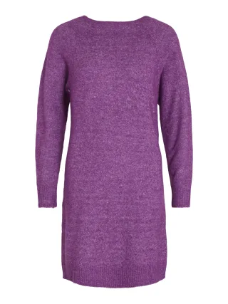 VILA - VIELLA REV-NECK L/S KNIT DRESS/SU sparkling grape - Gr. - S