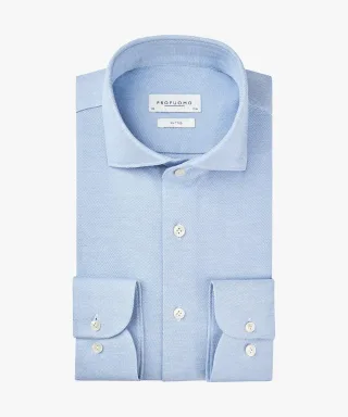 Profuomo - Blaues Knitted Piqué Hemd blau - Gr. - 39