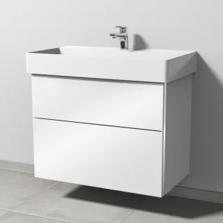 Sanipa 3way Waschtischunterbau zu Duravit Dura Square Waschtisch mit 2 Auszügen, Weiß-Glanz BS42878