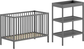 Vipack Babymöbel-Set "Dino ist das ideale Start Set für Ihr Kind aus massiver Buche" 2 Stk. tlg. Babybett u. Wickelregal inkl., wahlweise in 3 Farben erhältlich