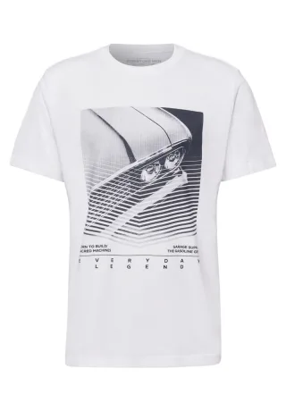 Street One Men - T-Shirt mit Rundhals und Artwork weiß - Gr. - S