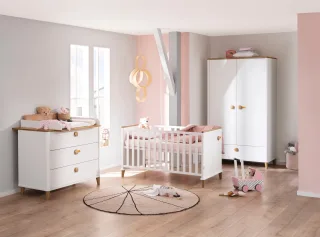 PAIDI Babymöbel-Set "LOTTE & FYNN Steiff by PAIDI, hochwertiges Babyzimmer komplett" Babybett, Wickelaufsatz und Wickelkommode, 2-türiger Schrank, 4 Stk. tlg. (Spar-Set) in Weiß, Babybett, Kleiderschrank, Kommode + Wickelaufsatz