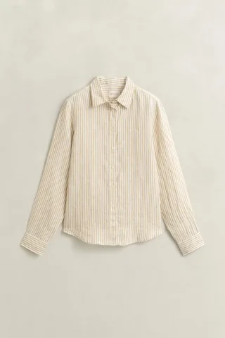 GANT - Regular Fit Leinen Bluse mit Streifen oat beige - Gr. - 36