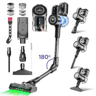 [EU Direct] Yanhama H3 Cordless Vacuum Cleaner, 38kPa/550W Powerful Suction, 60min Max Runtime, 180° Swivel Handle, Gree