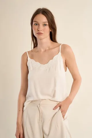 molly bracken - Satin-Top mit Spitzendetails beige/weiß - Gr. - S