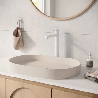 Herzbach SIRO WHITE WT-Einlochbatterie XL-Size Schaft ohne Ablauf Weiß matt, 30.120420.3.07 30.120420.3.07