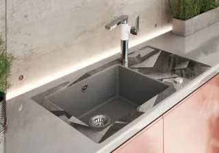 Neuesbad 8mm Glas-Granit-Spüle, 1 Schüssel mit Abtropffläche - Zerokante SPCP-GB2C