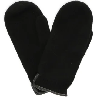 Halsüberkopf Accessoires - Walkfäustling Damen mit Lederkante schwarz - Gr. - 7