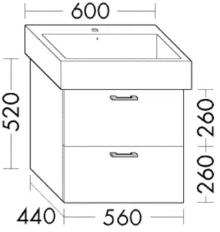 Burgbad Waschtischunterschrank Sys30 PG3 Diago 520x560x450 Grau Hochglanz, WVZS056F1509 WVZS056F1509