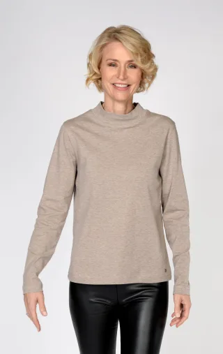CLARINA - Stehbund-Shirt, 1/1 Arm, uni 205 taupe - Gr. - 38