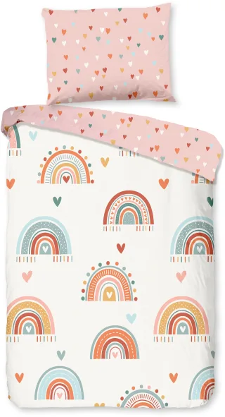 good morning Babybettwäsche "Louie" 2 Stk. Baumwolle, Renforcé, Wendeoptik, Baby, Kind, Mädchen, Regenbogen, Rosa