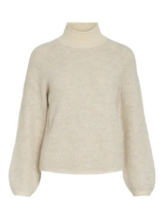 VILA - VILORY HIGH NECK L/S KNIT TOP - NOOS Eggnog - Gr. - XXL