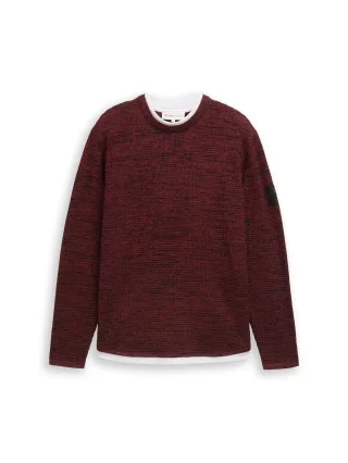 Denim Tom Tailor - Strickpullover im 2-in-1-Look burned red black mouline - Gr. - S