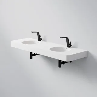 Steinberg Serie 449 Waschtisch Doppelwaschtisch aus Mineo Stone, matt white, 449 7200 W 449 7200 W