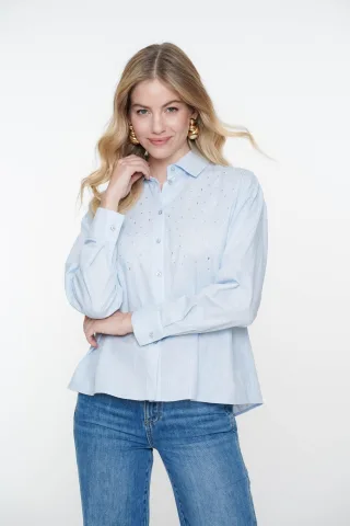 Geisha Fashion Women - Blouse rhinestones blue - Gr. - XL