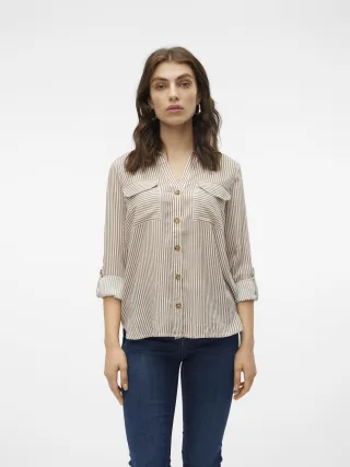 VERO MODA - VMBUMPY L/S SHIRT NEW WVN NOOS brown lentil - Gr. - L