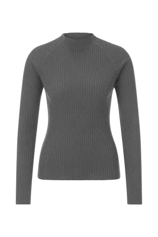 Rich & Royal - Merino Rib Mock-neck grey melangé - Gr. - XS
