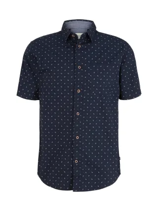 Tom Tailor - Gemustertes Kurzarmhemd navy white minimal design - Gr. - M