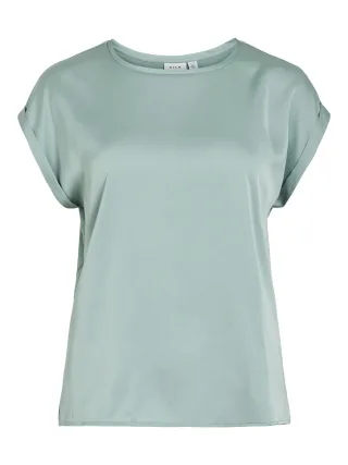 VILA - VIELLETTE S/S SATIN TOP - NOOS Blue Surf - Gr. - 38