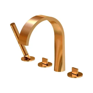 Steinberg Serie 280 4-Loch Wannenarmatur, Ausladung 221 mm, mit Umsteller und Handbrause, rose gold, 280 2400 RG