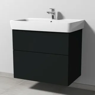 Sanipa 3way Waschtischunterbau zu Geberit Renova Plan Waschtisch mit 2 Auszügen, Vulkan-Matt SP8781V