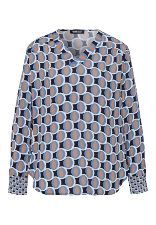 FRANK WALDER - Bluse NEW INSPIRATION mit femininer Kräuselung smokey blue/camel/ink/ecru - Gr. - 36