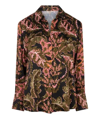 Esqualo - Satinbluse mit Flowerprint grün/pink - Gr. - 34