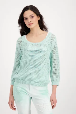 monari - Basic Pullover mit Lochmuster fresh mint - Gr. - 46