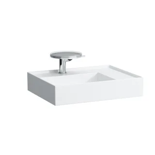 LAUFEN Aufsatz-Waschtisch Kartell 460x600x150, 3 Hl., ohne Üb. , geschliffen Abl. rechts, LCC weiss H8183344001581