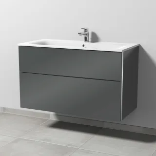 Sanipa 3way Waschtischunterbau zu Geberit Renova Plan Slim Waschtisch mit 2 Auszügen, Anthrazit-Glan BS68879