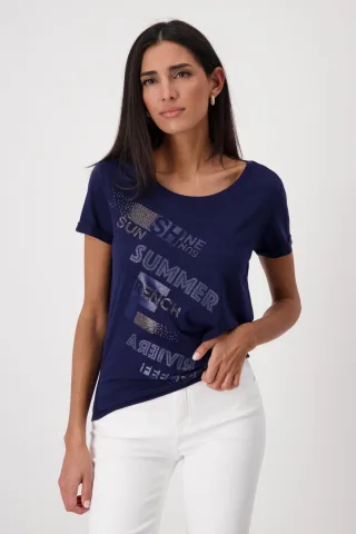 monari - T-Shirt mit Schmuckschrift navy blue - Gr. - 36