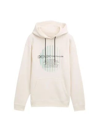 Denim Tom Tailor - Hoodie mit Logo Print wool white - Gr. - M