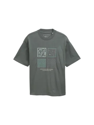Denim Tom Tailor - T-Shirt mit Print washed jasper green - Gr. - M